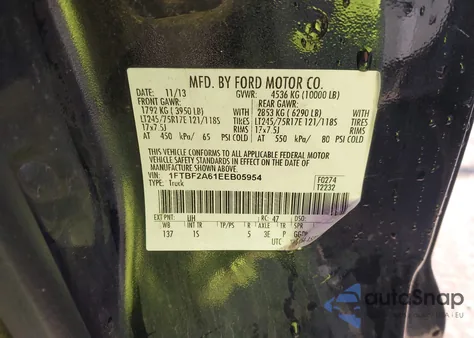 2014 Ford F-250 Xl z USA, uszkodzony, nr VIN 1FTBF2A61EEB05954